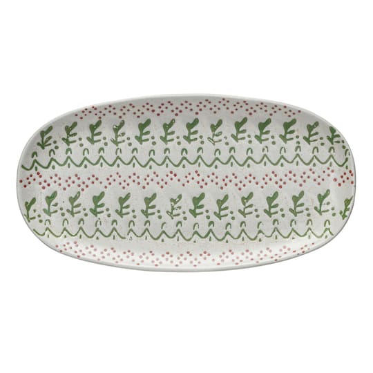 Hello Honey® 13.25" Multicolor Hand-Stamped Stoneware Platter with Wax Relief Pattern